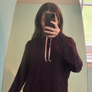 Brandy Melville Dark Red Hoodie with Light Pink Drawstrings